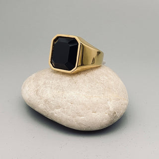Black Agate Stone Men's Titanium Steel Biker Ring
