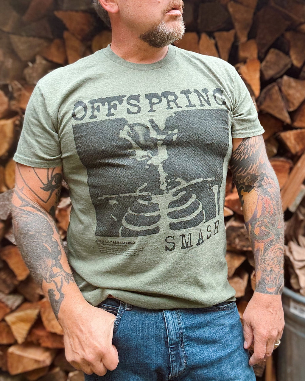 The Offspring Men's Smash Military T-Shirt - Officially Licensed Band Merch, Green