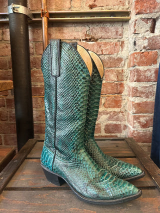 Custom Made Emerald Green Genuine Snakeskin Cowboy Boots