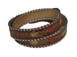 2 Dozen Roses Tooled Leather 1 1/2" Belt