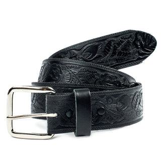 Black Western Roses Leather 1 1/2" Belt