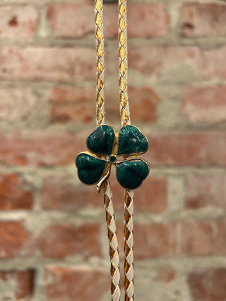 Lucky Clover Gold Braided Bolo Tie
