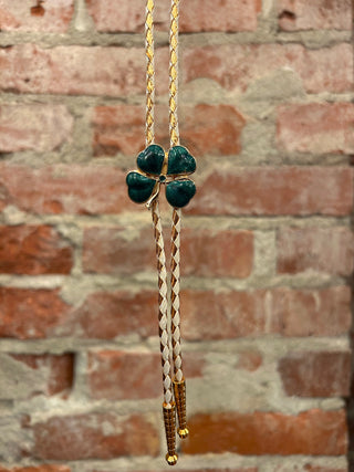 Lucky Clover Gold Braided Bolo Tie