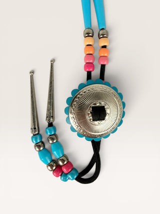 Vintage Blue Beaded Bolo Tie