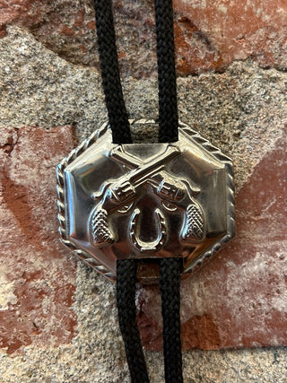 Silver Gun And Horseshoe Bolo Tie