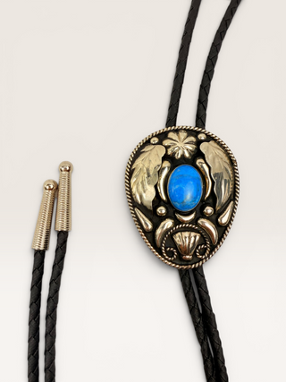 Vintage Silver and Blue Stone Ornamental Bolo Tie