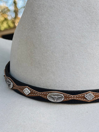 Genuine Leather Hat Band With Longhorn Conchos