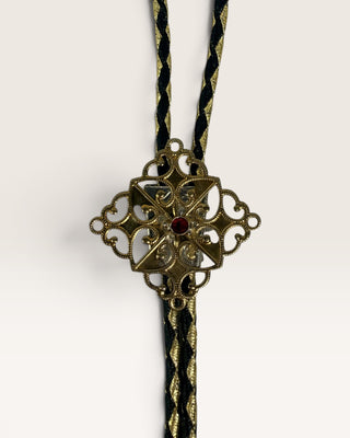Vintage Garnet on Brass Bolo Tie