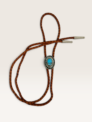 Metal Sunburst and Turquoise Bolo Tie