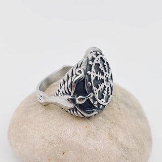 Viking Crow Compass Biker Ring