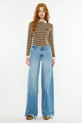 Birdeen Mid Rise Super Wide Flare Jeans