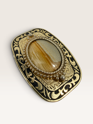 Vintage Brass Landscape Jasper Belt Buckle