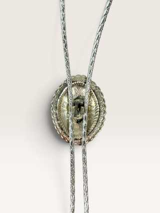 Silver and Spotted Stone Bolo Tie