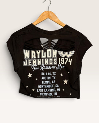 Waylon Jennings Distressed V-Neck Chop Shop T-Shirt