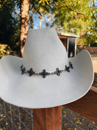 Twister Hat Band 1" Gun Metal Engraved Cross Black