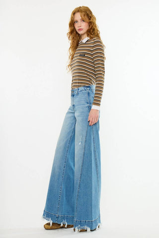Birdeen Mid Rise Super Wide Flare Jeans