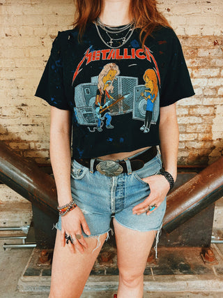 Chop Shop Cropped Bevis and Butthead Metallica Tee
