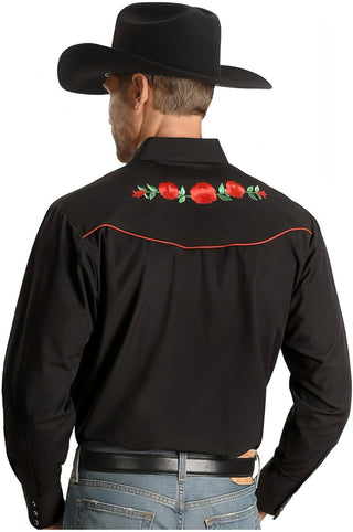 Ely Men's Rose Embroidery Western Long-Sleeve Snap-Front Shirt