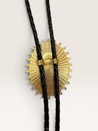 Vintage Black Onyx and Brass Bezel Bolo Tie