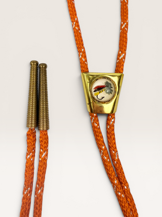 Vintage Fly Fishing Fly and Brass Bezel Bolo Tie
