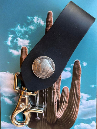 Buffalo Nickel Leather Snap Key Clip