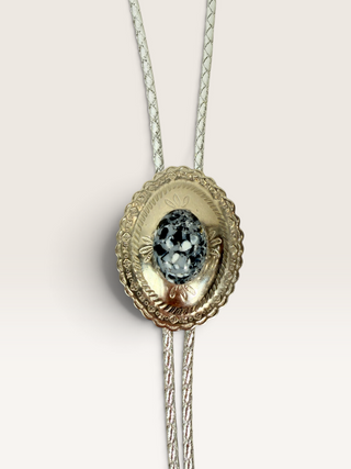 Silver and Spotted Stone Bolo Tie