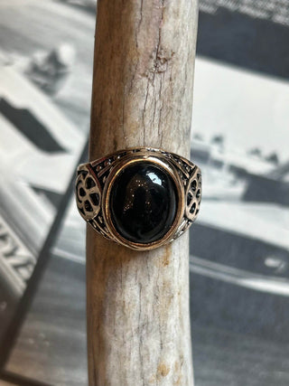 Black Stone Viking Biker Ring