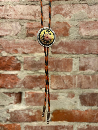 Gold n’ Black Flower Badge Bolo Tie