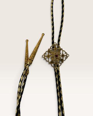 Vintage Garnet on Brass Bolo Tie