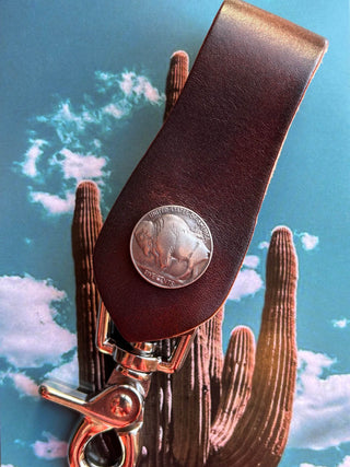 Buffalo Nickel Leather Snap Key Clip