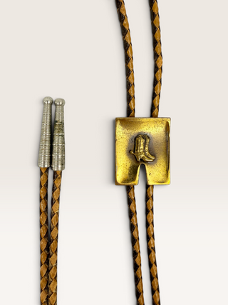 Vintage Brass Cowboy Boots Bolo Tie