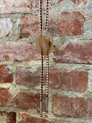 Thin Sliced Agate Stone Bolo Tie