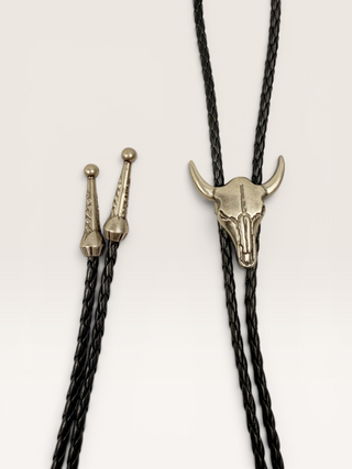 Vintage Silver Bull Skull Bolo Tie