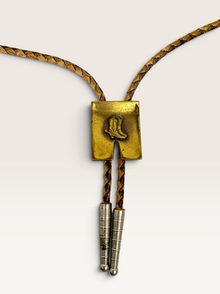 Vintage Brass Cowboy Boots Bolo Tie