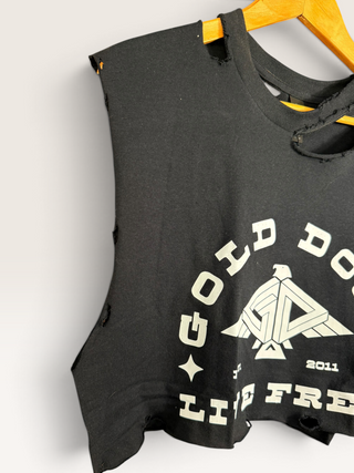 Gold Dogs Live Free Chop Shop Distressed Cropped Muscle Tank