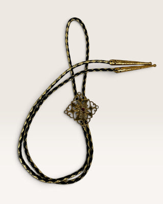 Vintage Garnet on Brass Bolo Tie