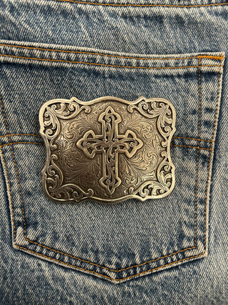 Tooled Cross Belt Buckle