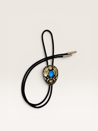 Vintage Silver and Blue Stone Ornamental Bolo Tie