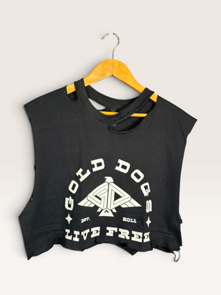 Gold Dogs Live Free Chop Shop Distressed Cropped Muscle Tank