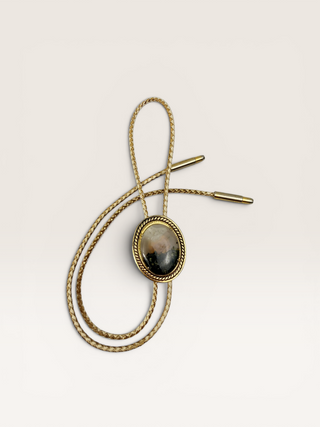 Vintage Moss Agate and Brass Bezel Bolo Tie