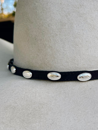 Black Leather Silver Concho Buckle Hat Band