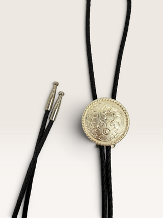 Silver Engraved Floral Scrolling Bolo Tie