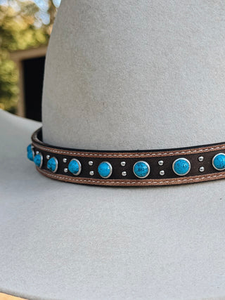 Genuine Leather Hat Band With Turquoise Stones