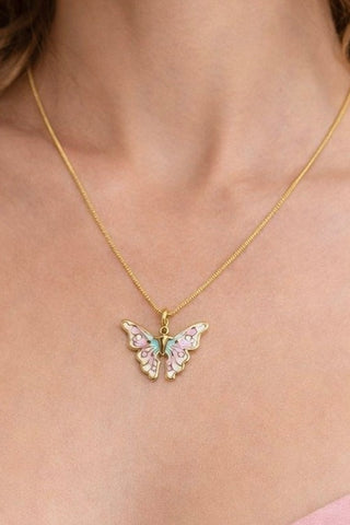 18k Gold Plated Enamel Butterfly Necklace