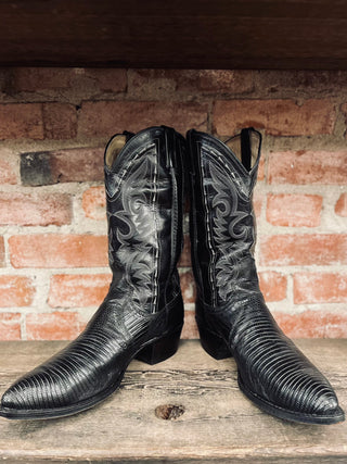 Vintage Dan Post Teju Lizard Cowboy Boots M Sz 12