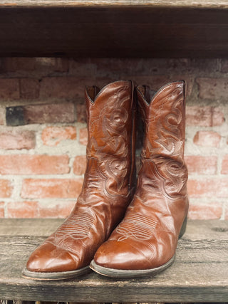 Vintage Dan Post Cowboy Boots M Sz 17 Gold Dogs