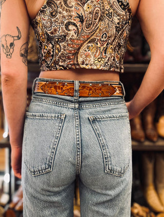 Genuine Leather Horse Scene Tooled Belt