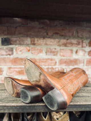 Vintage Dan Post Deerskin Cowboy Boots W Sz 7