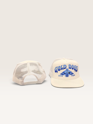 Gold Dogs Live Free White/Blue Gradient Flat Brim Trucker Hat