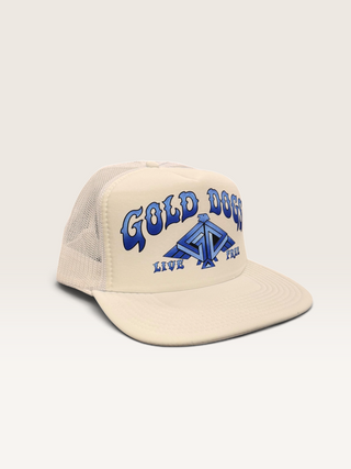 Gold Dogs Live Free White/Blue Gradient Flat Brim Trucker Hat
